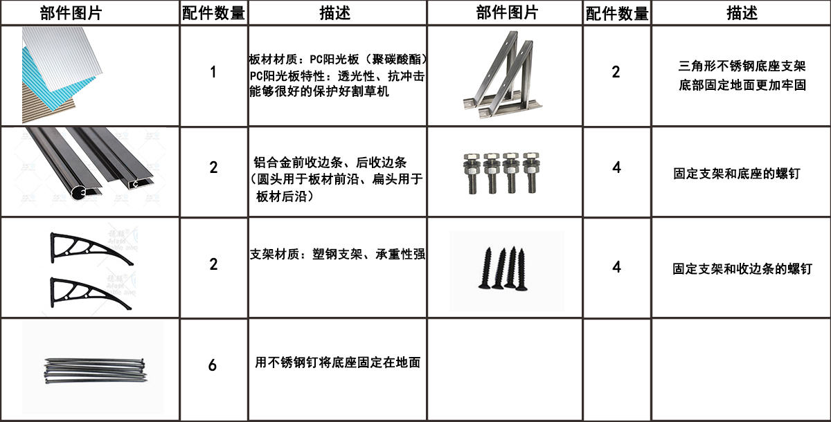 三角形不锈钢底座阳光板割草机雨棚配件